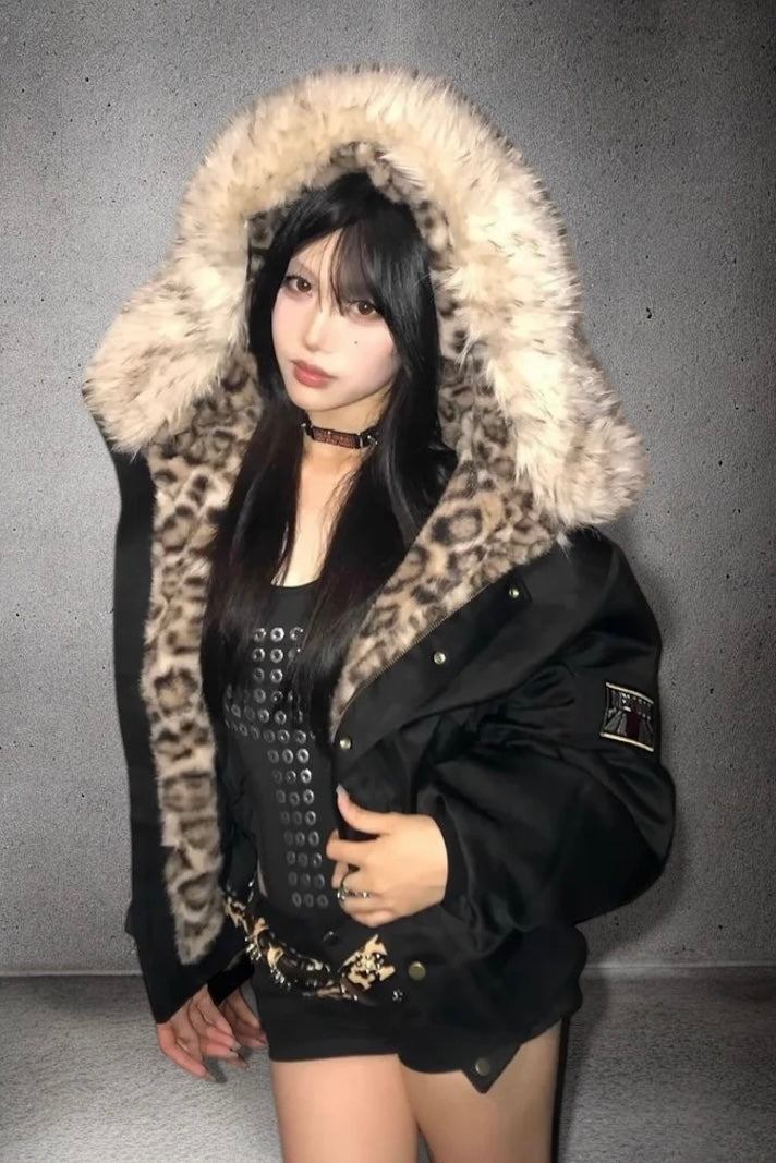 🔥即納アイテム🔥※残りわずか【人気No.1／評価★4.8以上】Leopard Fur Hooded Jacket mry001993