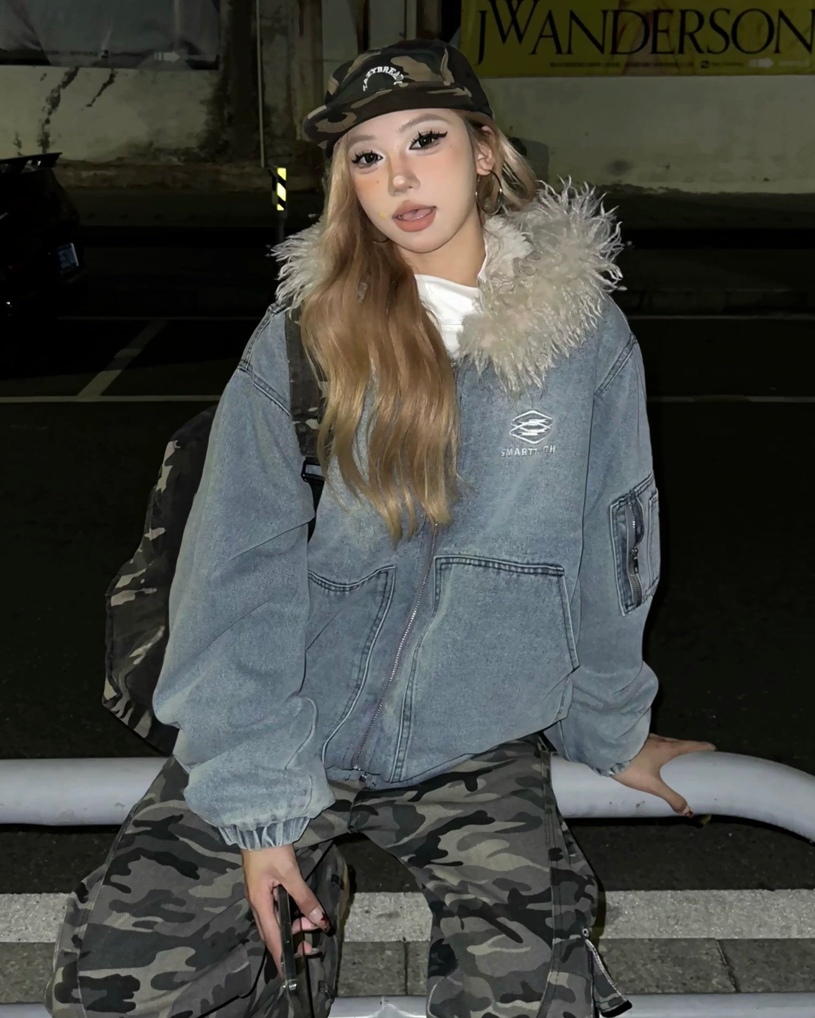 Fur Denim Hoodie Jacket mry002012