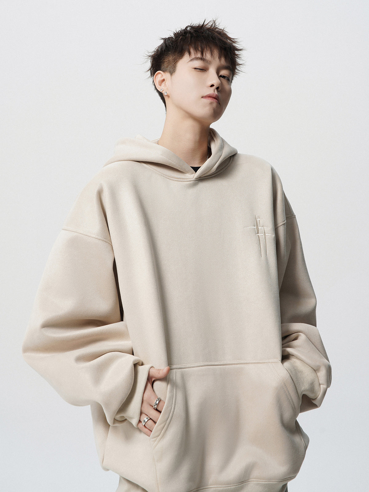 【評価★4.8以上／Tops】Minimal Cross Logo Oversized Hoodie mry001916