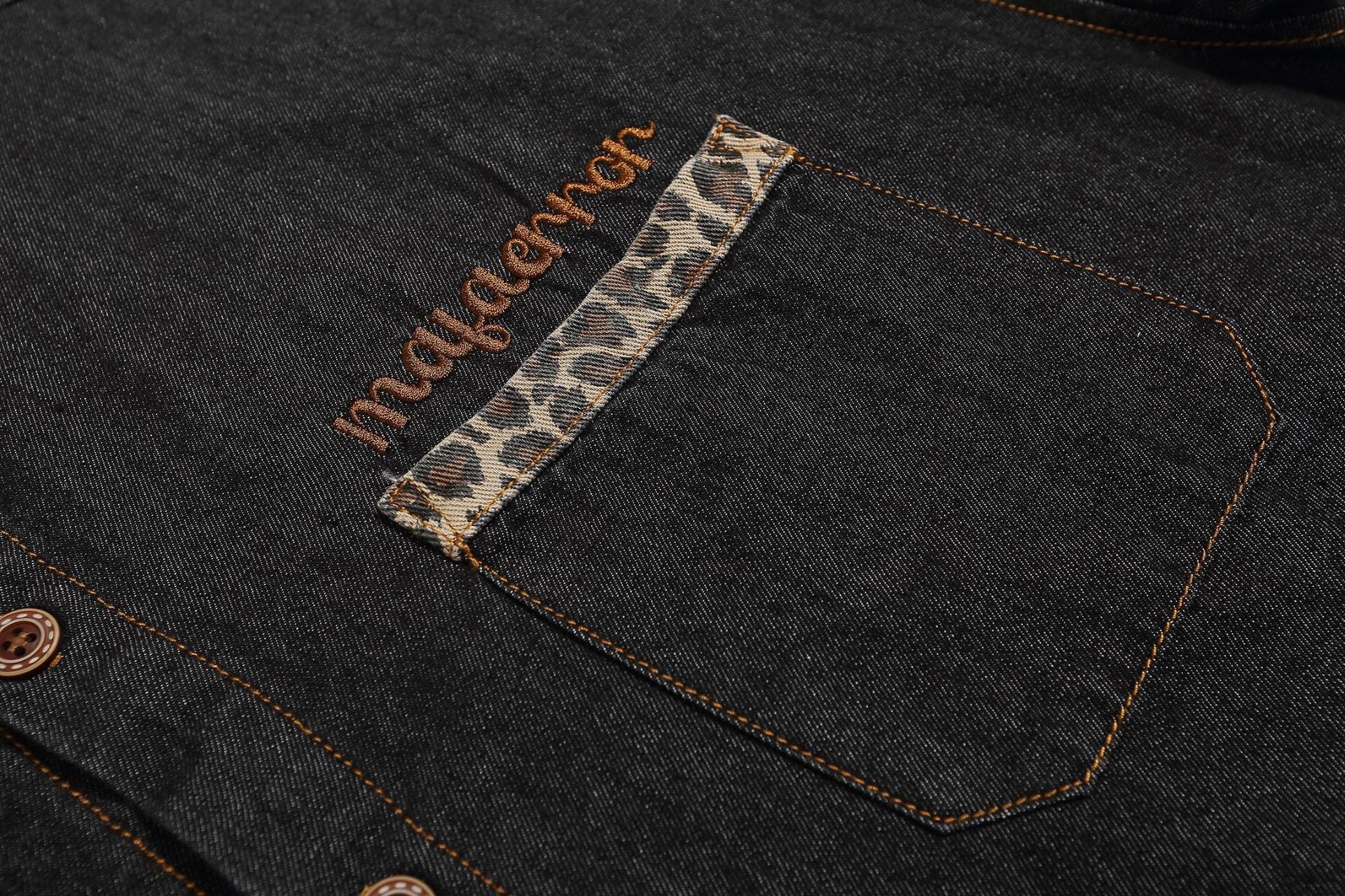 Leopard Trim Oversized Denim Shirt mry001738