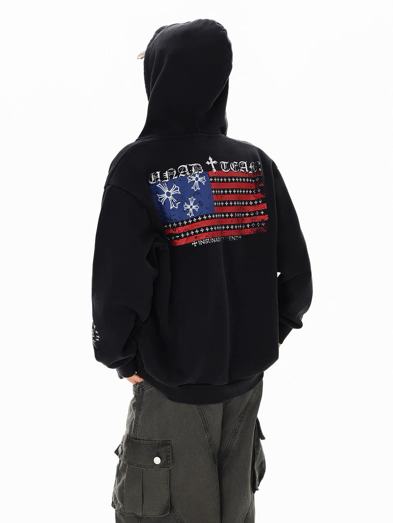 【数量限定/評価★4.8以上】Cross Emblem American Flag Zip Hoodie mry001959