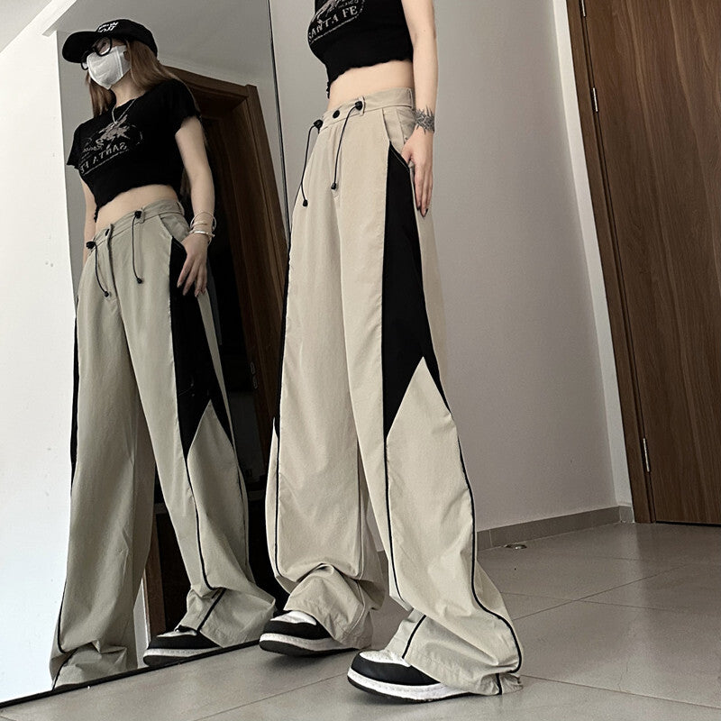 ２カラー展開 2023SS カラーブロッキング デザイン アメリカン レトロ ワイドレッグパンツ ユニセックス 韓国ストリート韓国カジュアル　mry000910