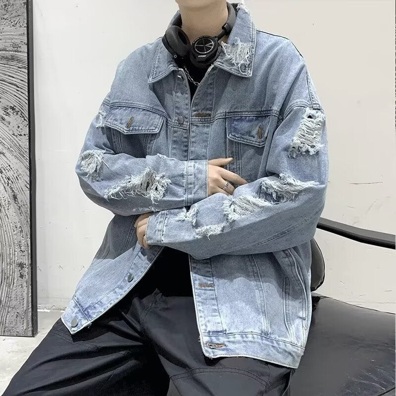 2カラー展開 韓国ストリート 韓国カジュアル ダメージ加工 ヴィンテージ デニム生地 ジャケット mry001251