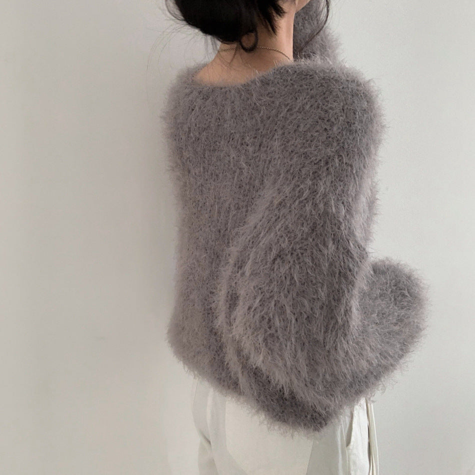 【Plaisir】3カラー展開 フェザーニットカーディガン mry001499