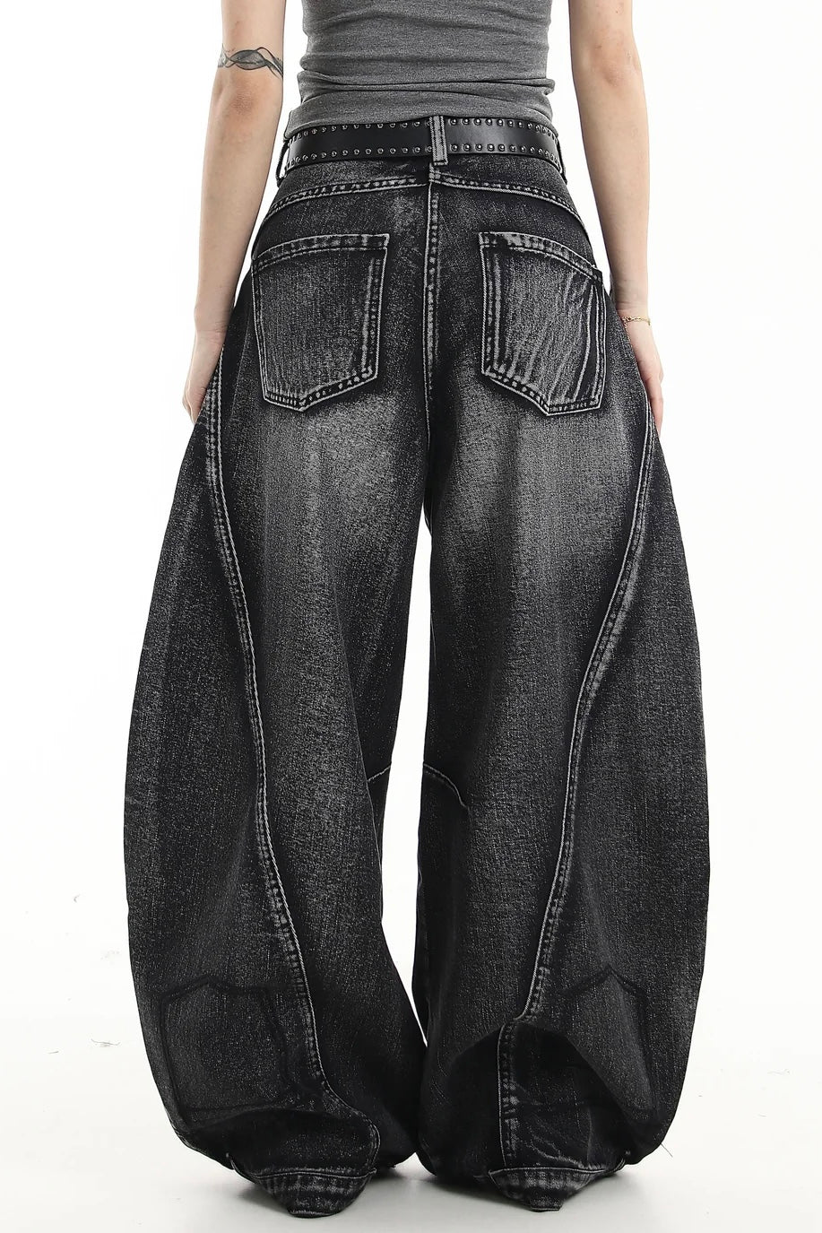 【COVER:FIT】 Vintage Washed Distressed Wide-Leg Denim Pants mry001868