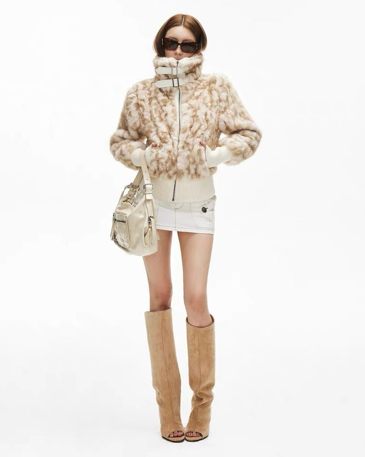 Soft Leopard Fur Short Jacket mry002107