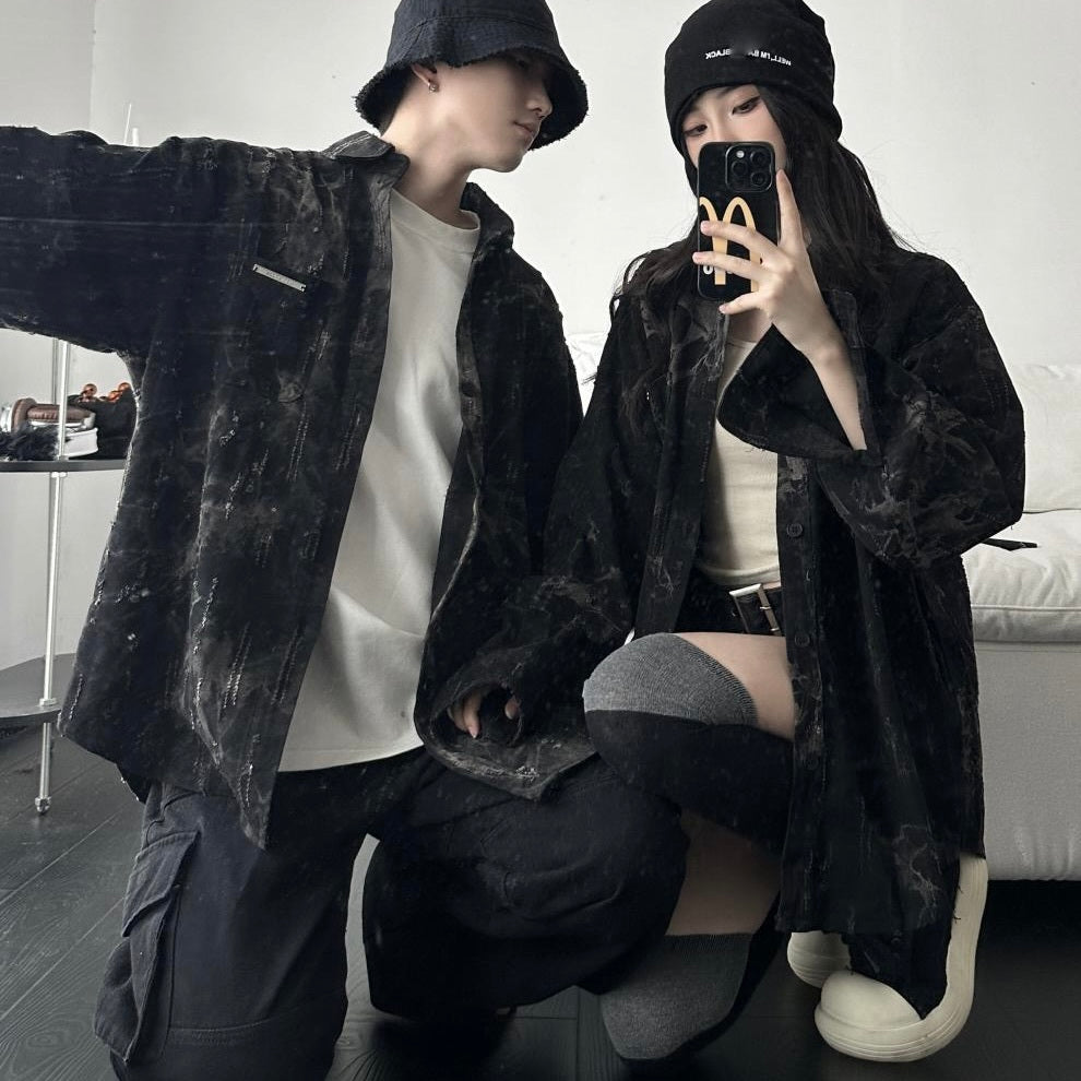 韓国ストリート 韓国カジュアル カップルコーデ ユニセックス デニム生地 ジャケット mry001234