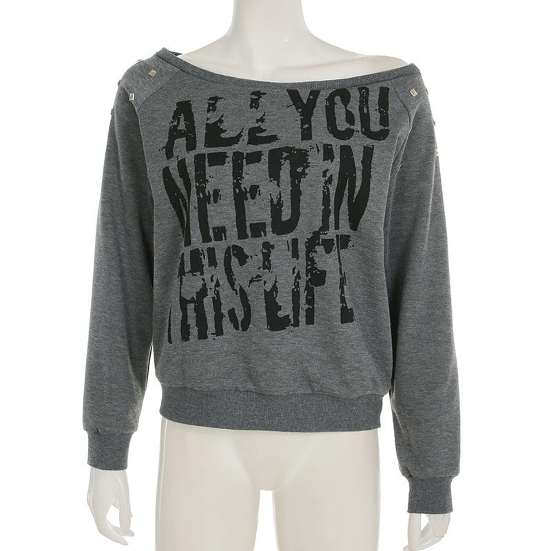 Distressed Graphic Off-Shoulder Top mry002273