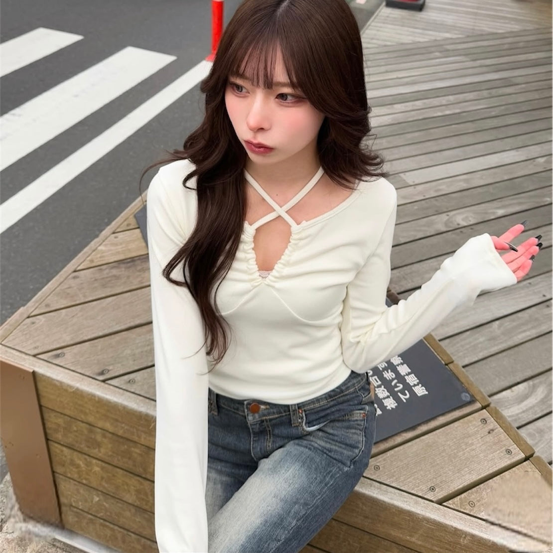 2カラー展開 韓国カジュアル 韓国デザイン ギャザートップス mry001097