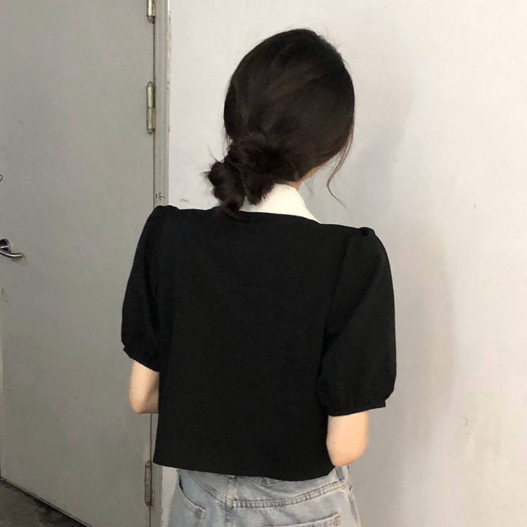 【送料無料】2カラー展開  ダブルブレスト 半袖シャツ フレンチガーリー 韓国ガーリー  mry000665