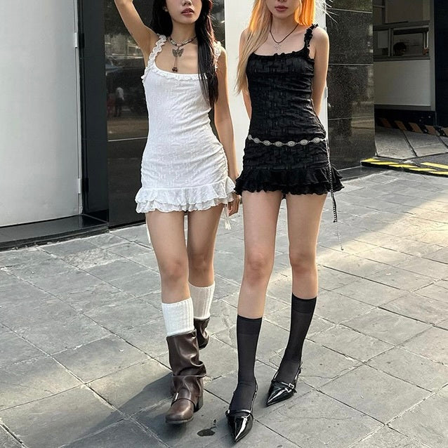 2カラー展開 ヨーロッパ 韓国デザイン 韓国カジュアル 韓国ストリート モノトーン セットアップ キャミソール mry001165