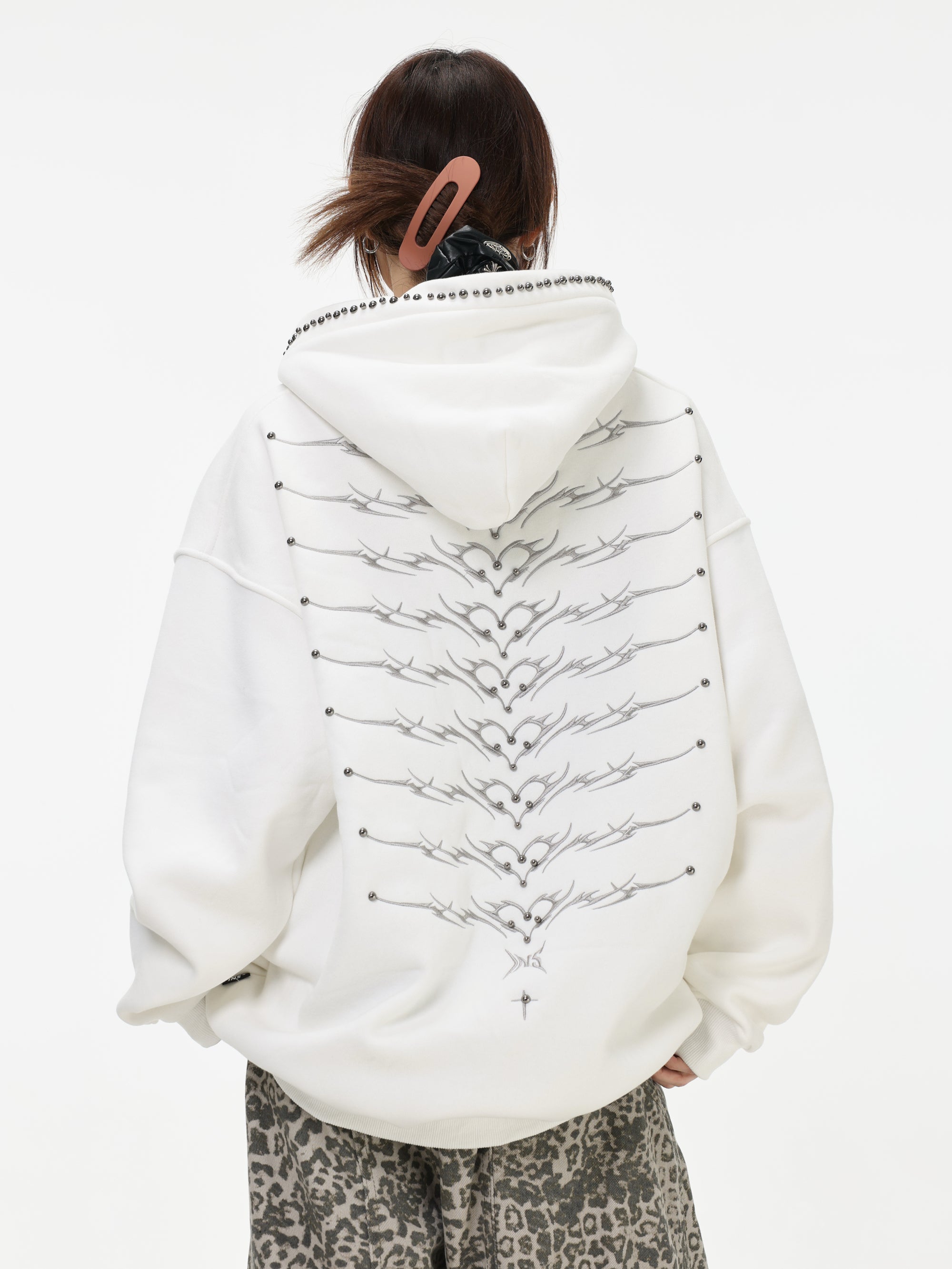 【評価★4.8以上／高品質】Tribal Studded Oversized Hoodie mry001900