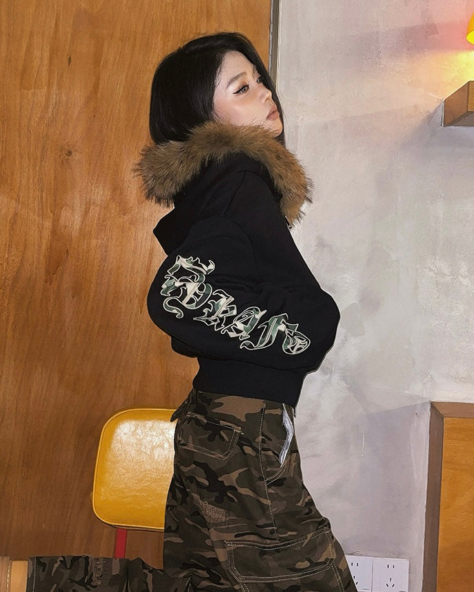 Fur Hooded Zip-Up Jacket mry002019