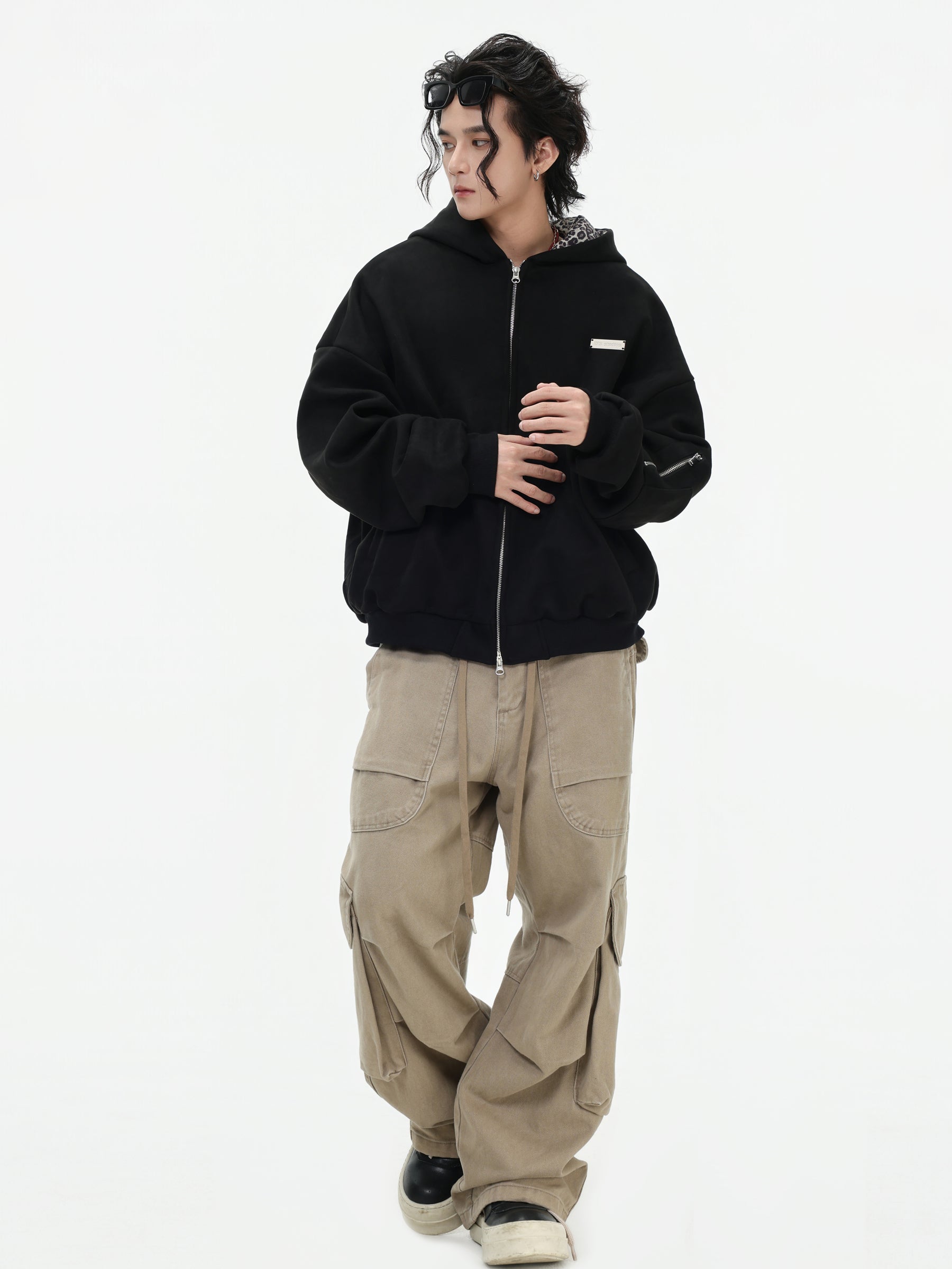 【評価★4.8以上／高品質】Leopard Lined Oversized Zip Hoodie Jacket mry001903