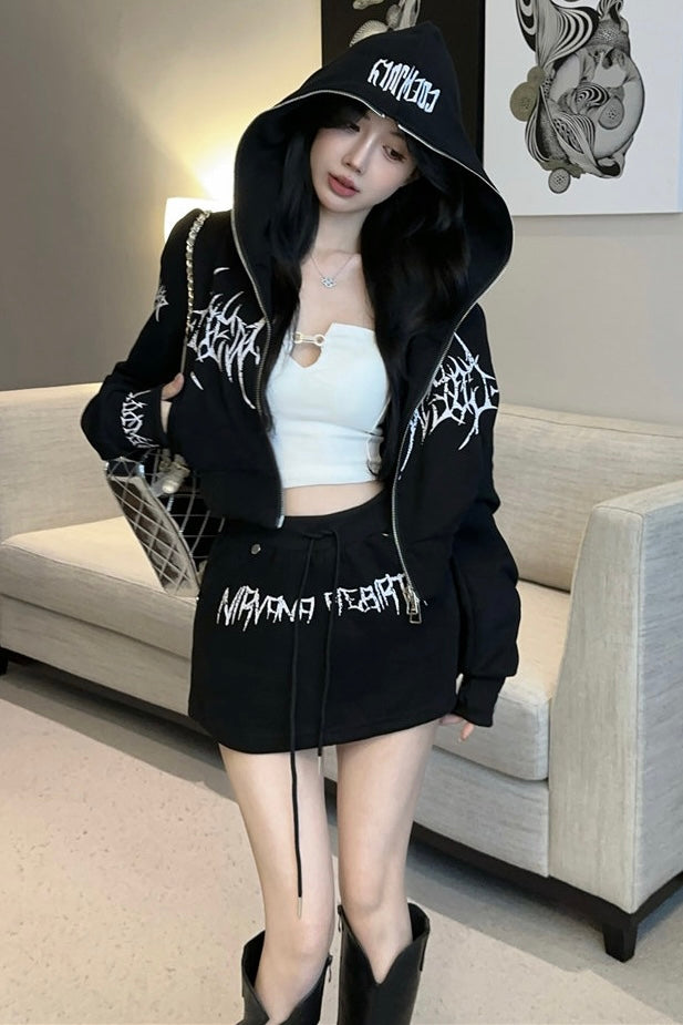 【Set-Up】Cropped Zip-Up Top & Skirt Set mry002183