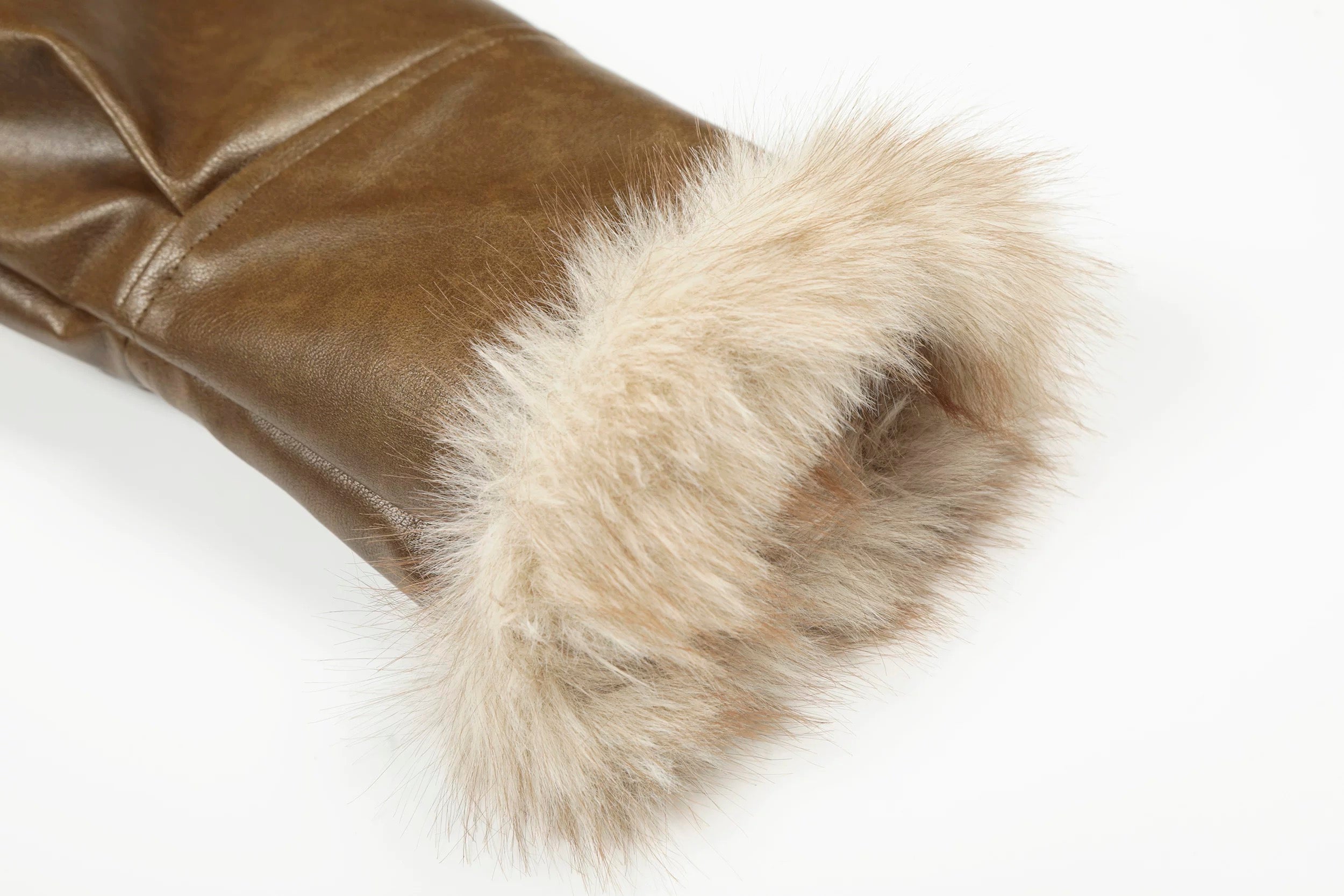 Faux Leather Fur-Trim Short Jacket mry002011