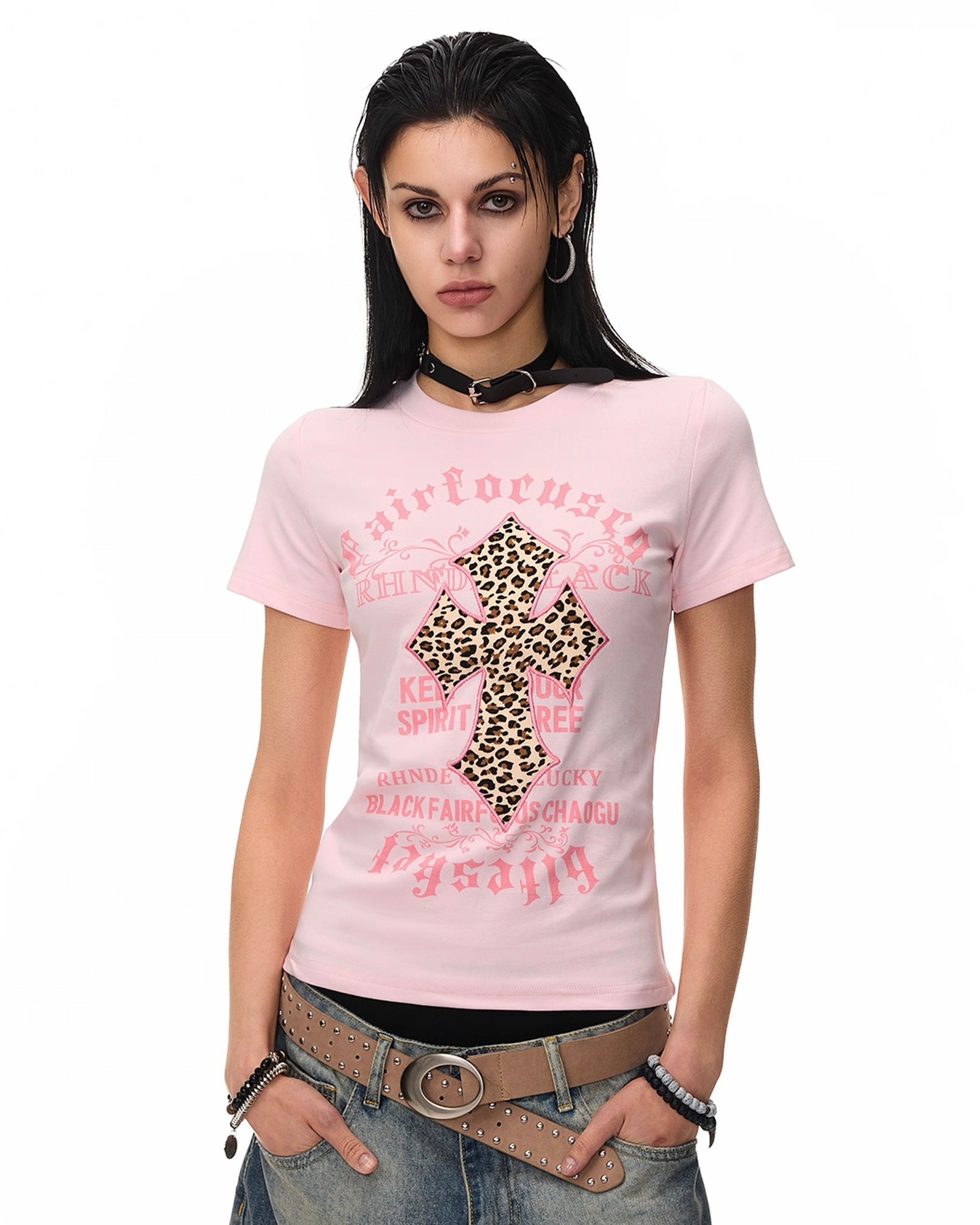 【トップス】レオパードクロスグラフィックT-shirt mry002421