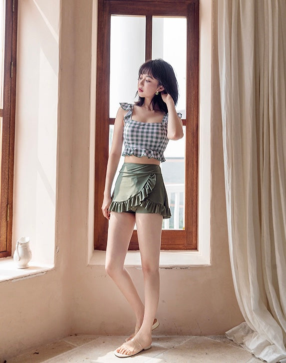 【2color】High-Waist Plaid Bikini Set mry001777
