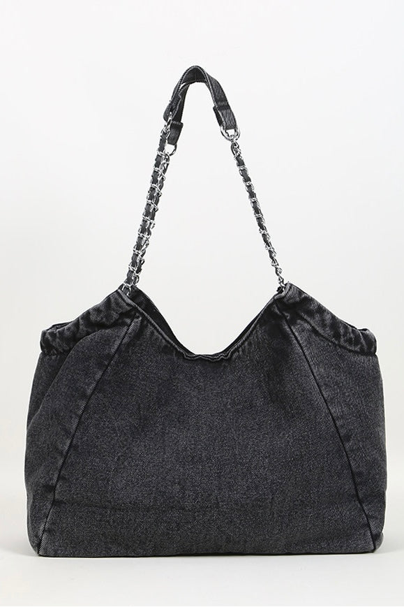 Washed Black Chain Shoulder Bag mry002255