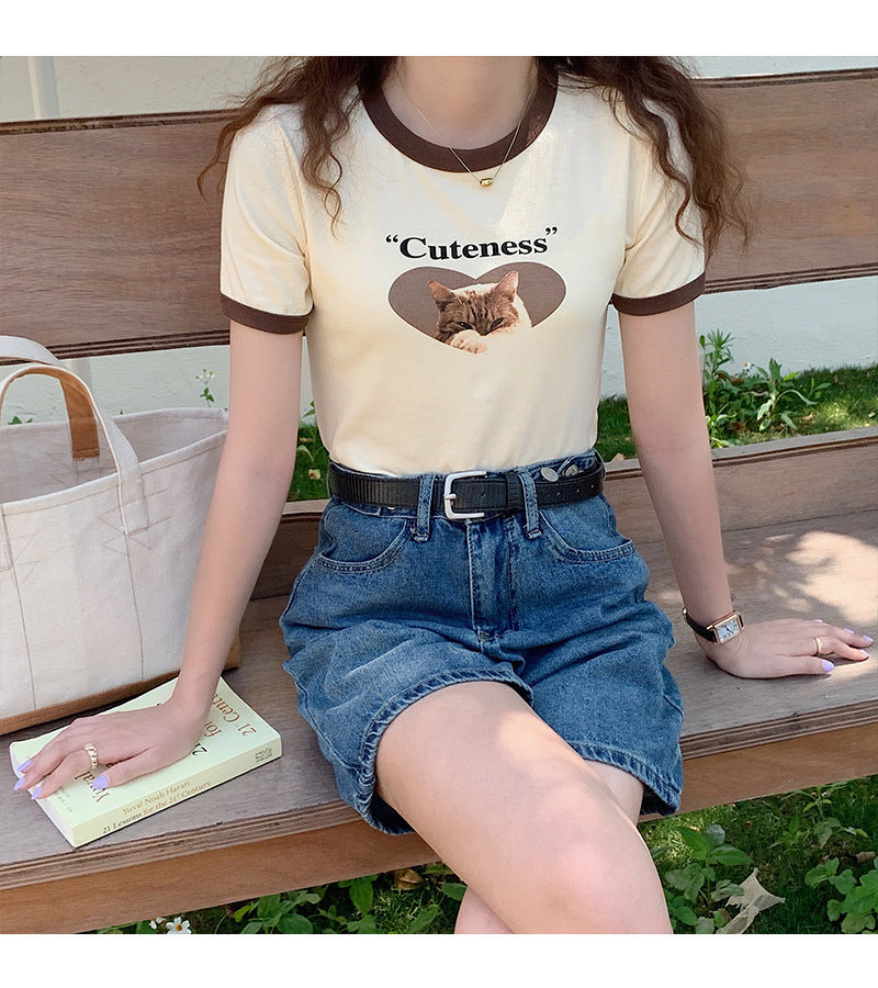 キャットプリント　半袖　Tシャツ　mry000014
