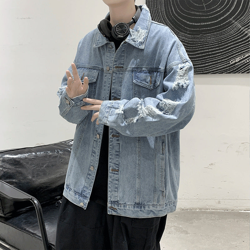 2カラー展開 韓国ストリート 韓国カジュアル ダメージ加工 ヴィンテージ デニム生地 ジャケット mry001251