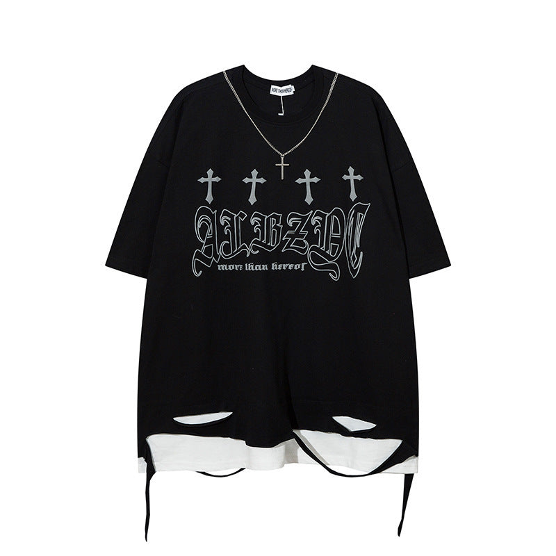 【2color】Layered Hem Grunge T-Shirt mry001648