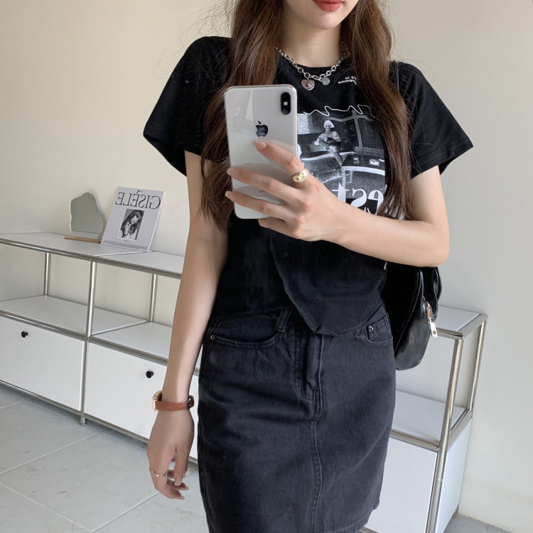 変形トップス　半袖　Tシャツ　mry000015