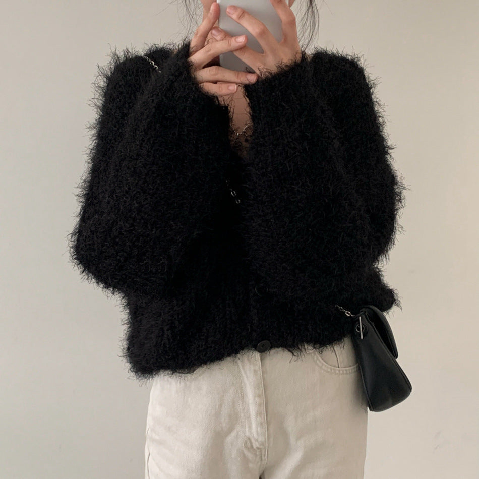 【Plaisir】3カラー展開 フェザーニットカーディガン mry001499