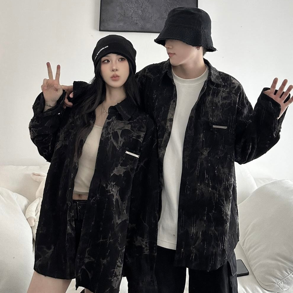 【Black Mamba】韓国ストリート 韓国カジュアル カップルコーデ ユニセックス デニム生地 ジャケット mry001234