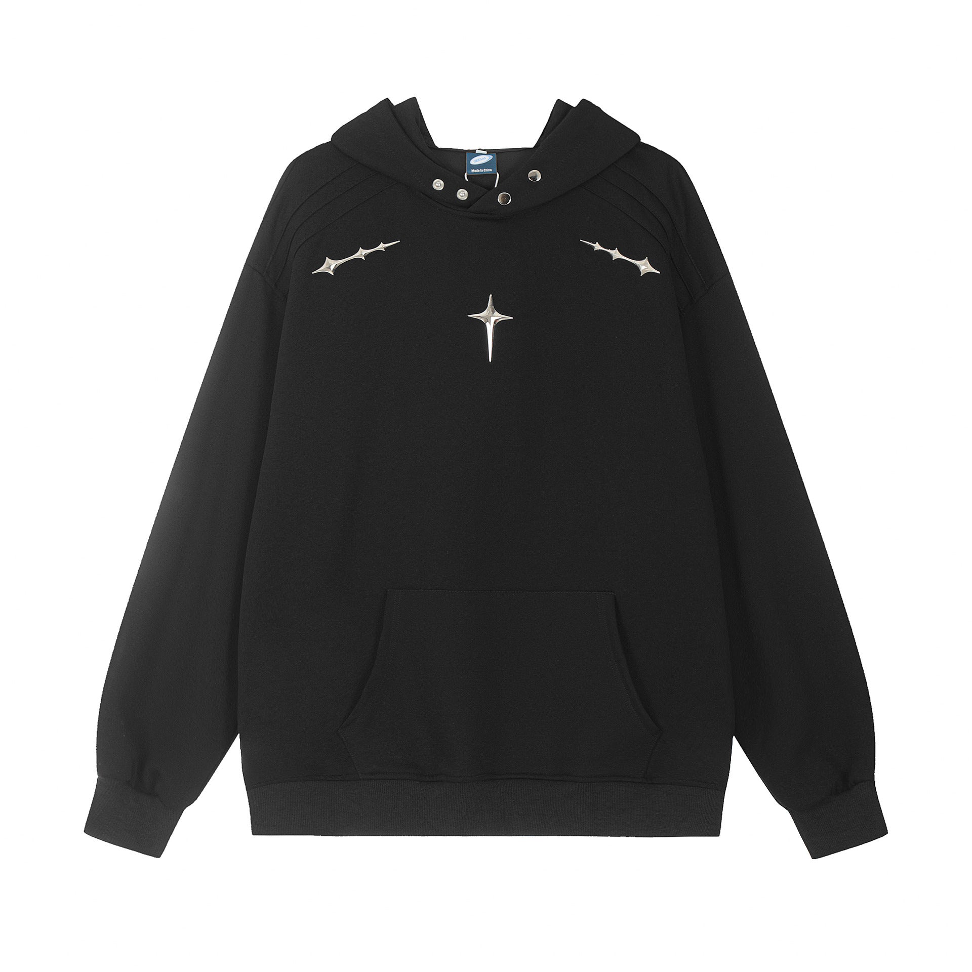 【Unisex/2color】Cross Metallic Design Black Hoodie mry001621