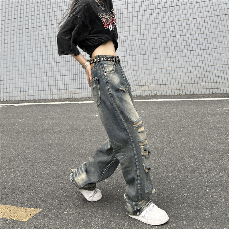 【送料無料】2023SS アメリカン レトロ ハイストリート ストレート ジーンズ 韓国ストリート 韓国カジュアル　mry000860