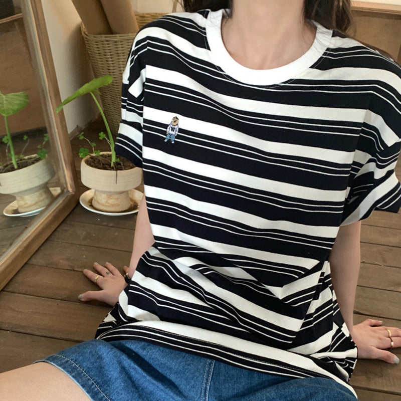 【送料無料】2カラー展開 クマちゃん ワンポイント ボーダー Tシャツ  mry000651