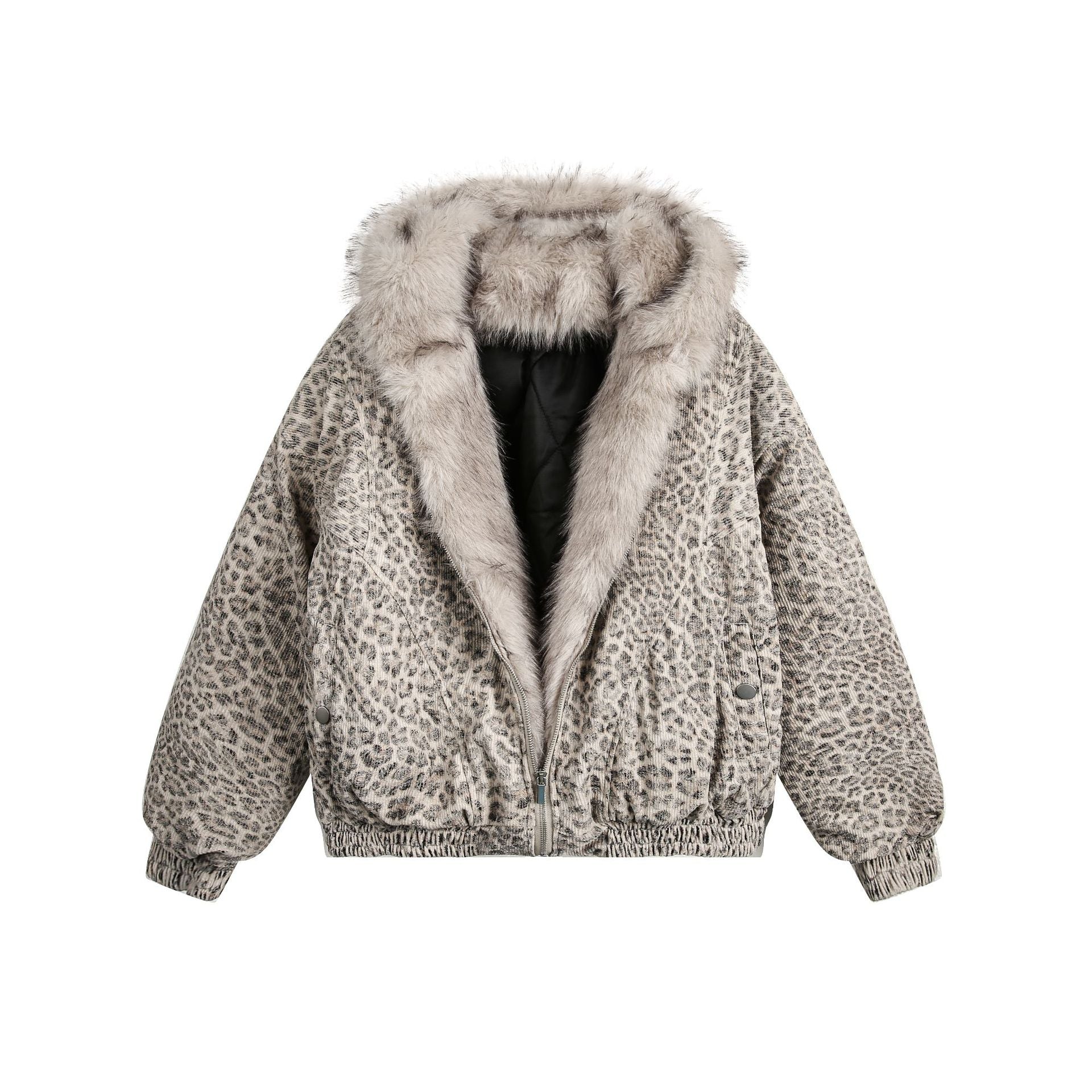 Leopard Faux Fur Hooded Jacket mry002065