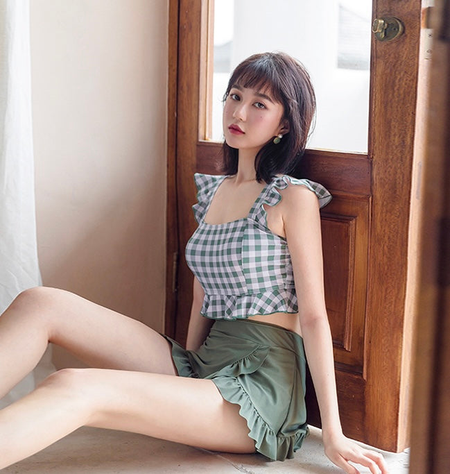 【2color】High-Waist Plaid Bikini Set mry001777