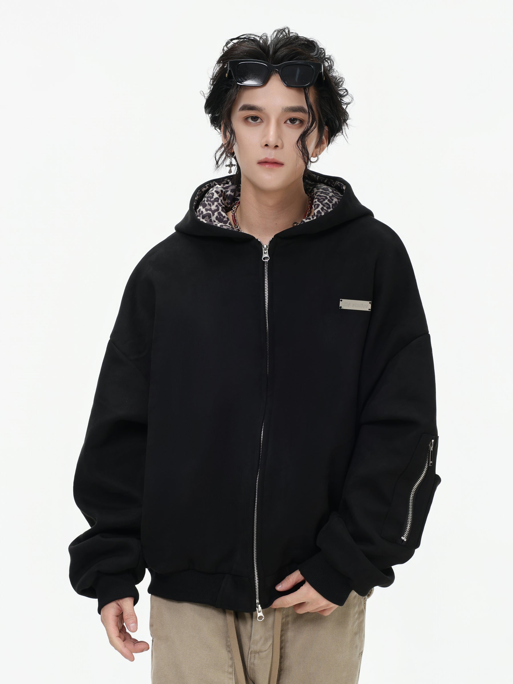 【評価★4.8以上／高品質】Leopard Lined Oversized Zip Hoodie Jacket mry001903