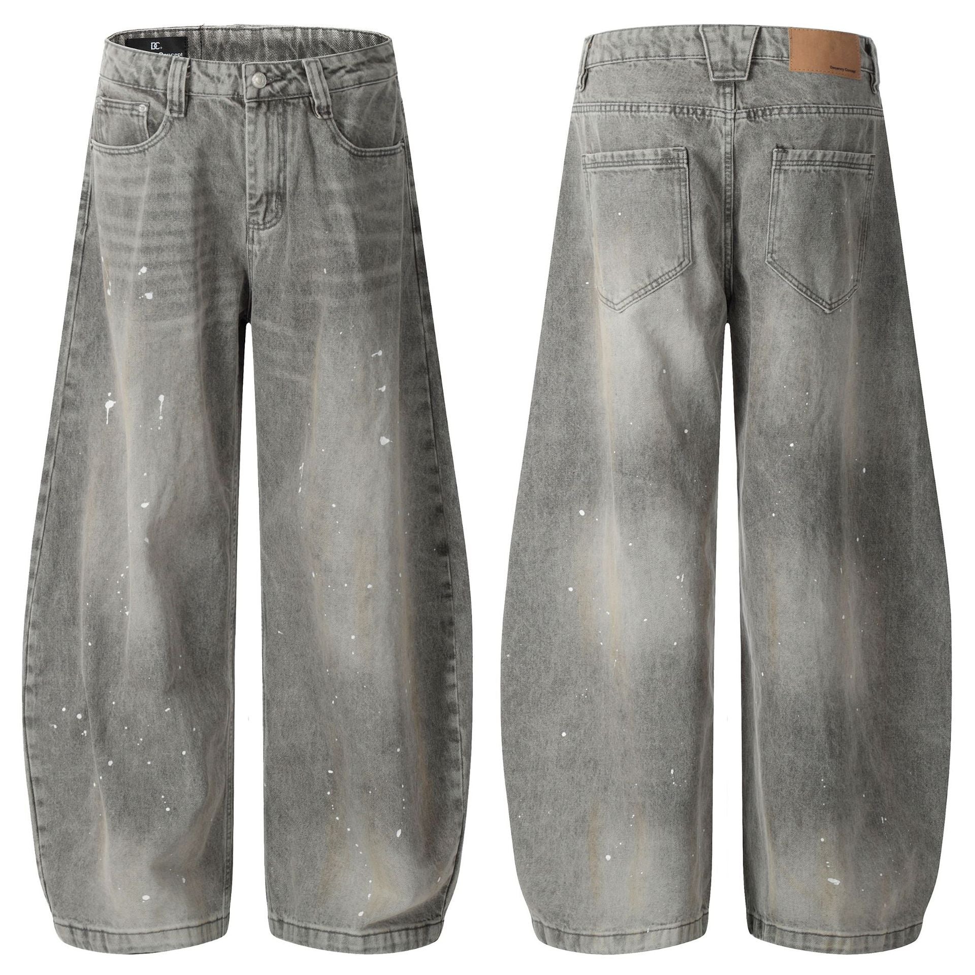 Grunge Paint-Splatter Wide-Leg Denim Pants mry001630