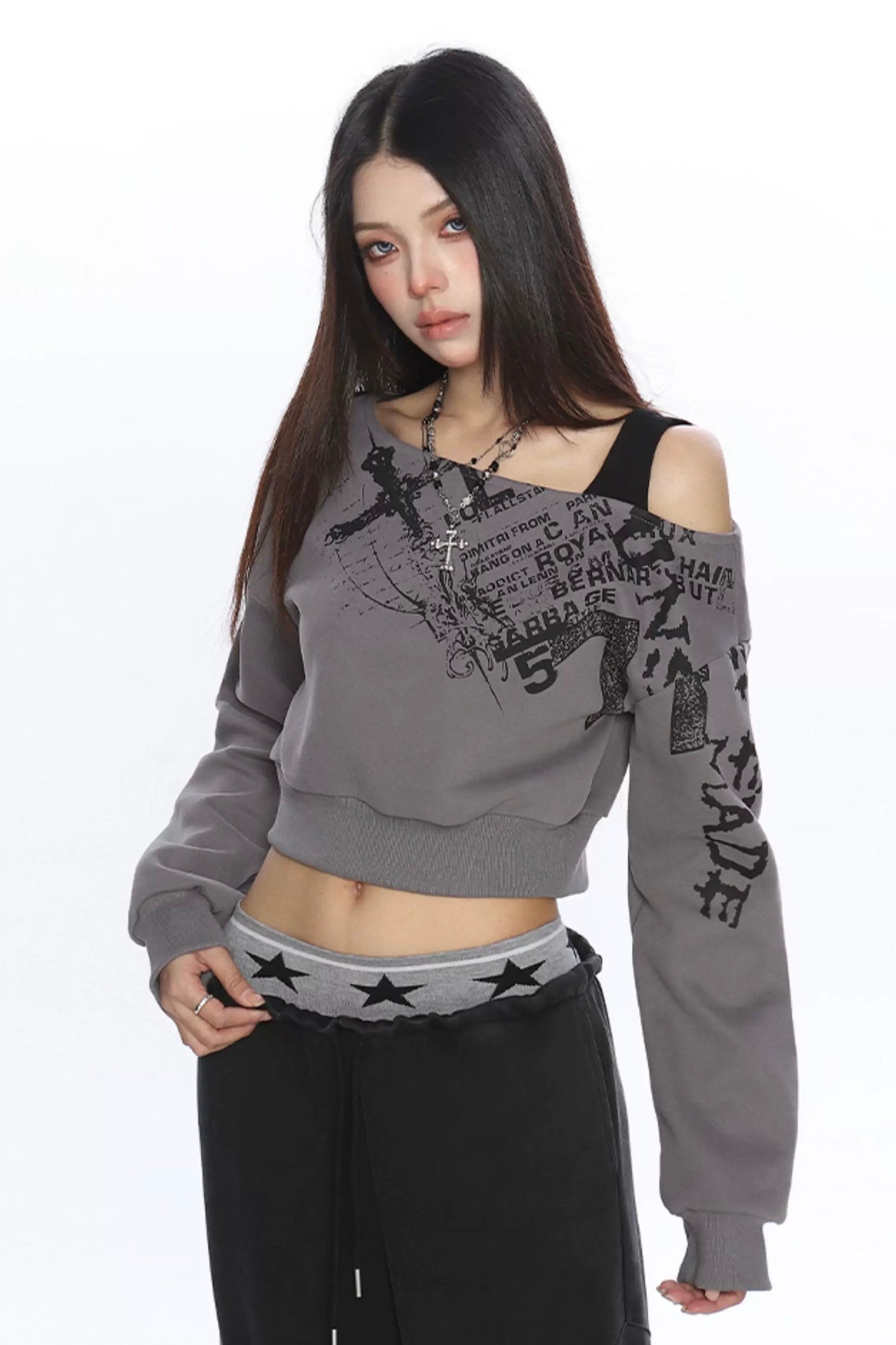 Grunge Graphic Cropped Top mry002192