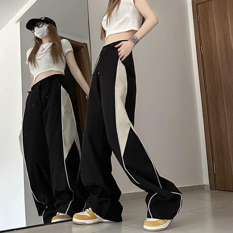 ２カラー展開 2023SS カラーブロッキング デザイン アメリカン レトロ ワイドレッグパンツ ユニセックス 韓国ストリート韓国カジュアル　mry000910