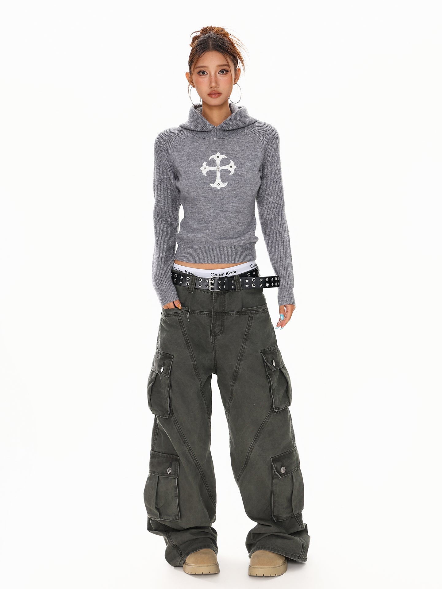 【評価★4.8以上／Tops】Cross Slim Fit Knit Hoodie mry001911