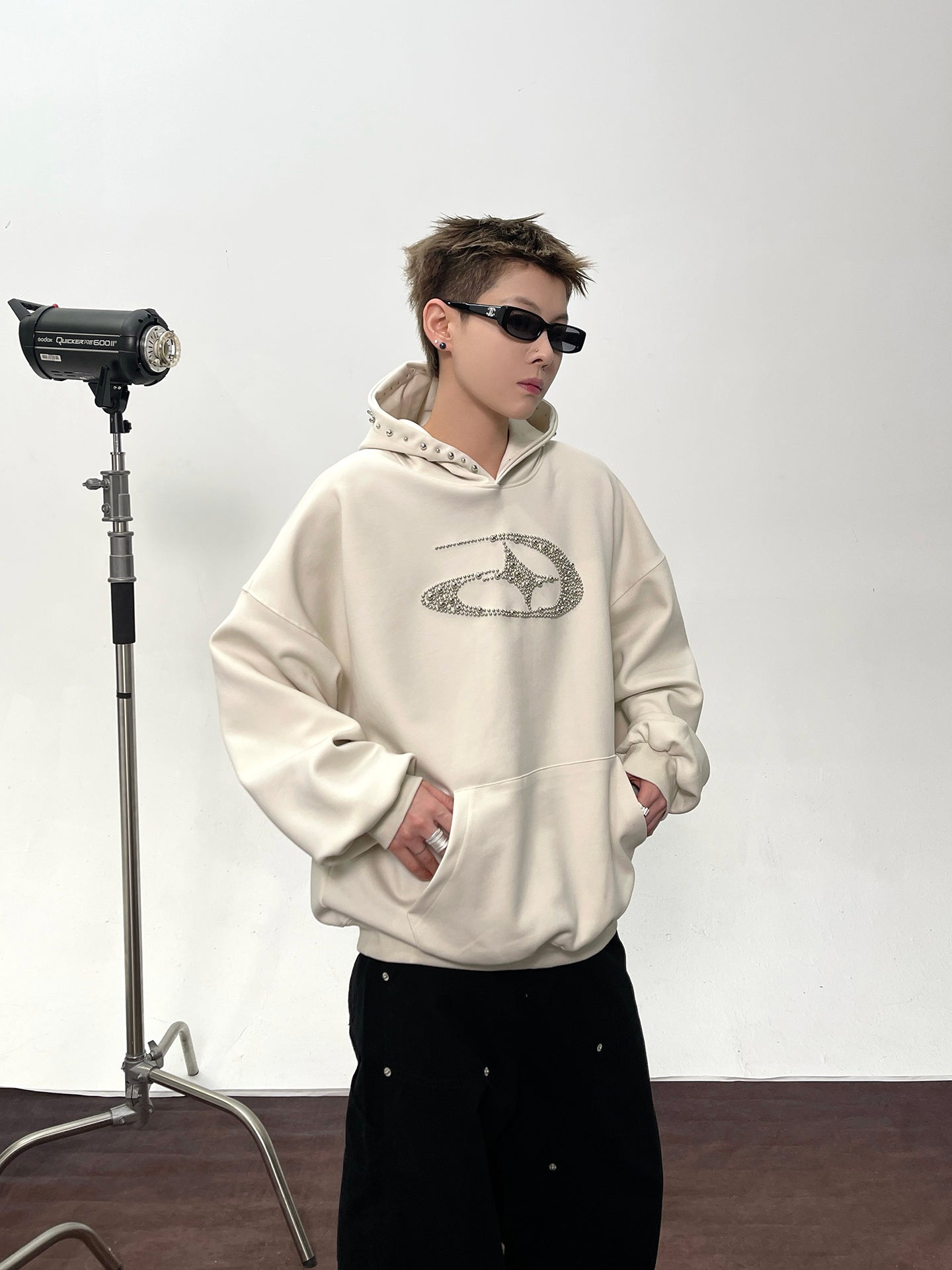 【評価★4.8以上／高品質】Rhinestone Logo Oversized Hoodie mry001901