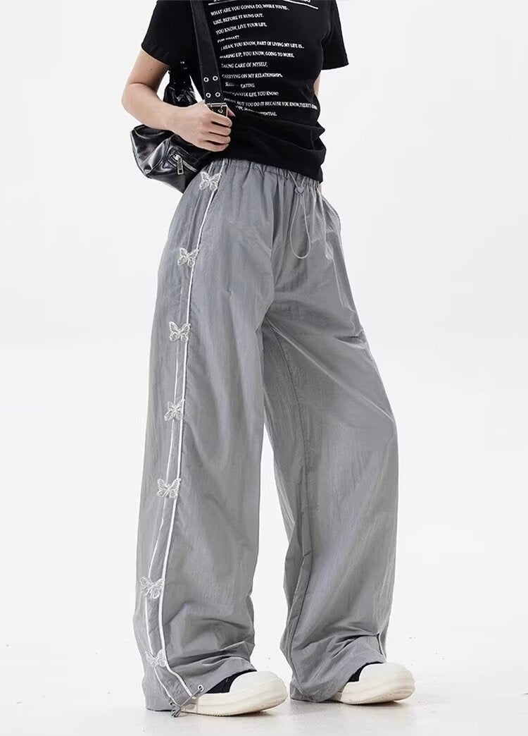 【2color】Butterfly Embroidered Parachute Pants mry001723