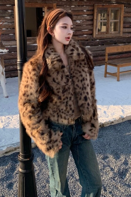 Leopard Faux Fur Zip Jacket mry002202