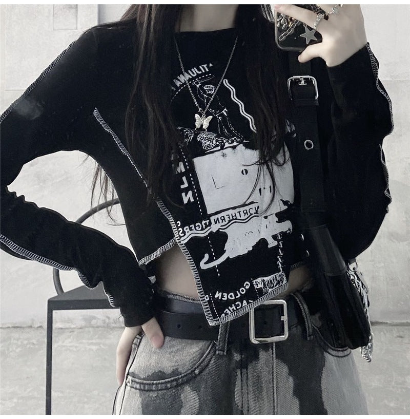 2カラー展開 韓国ストリート ダークホット 長袖Tシャツ ロンT   mry000658