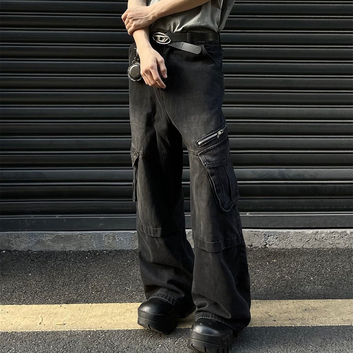 Casual Trendy Vintage Denim Cargo Pants mry001359