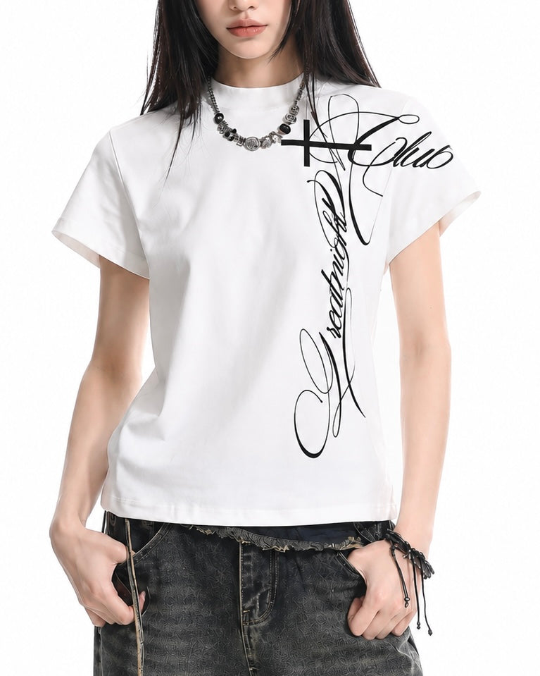 【トップス】クロスレタリング フィットTシャツ mry002472