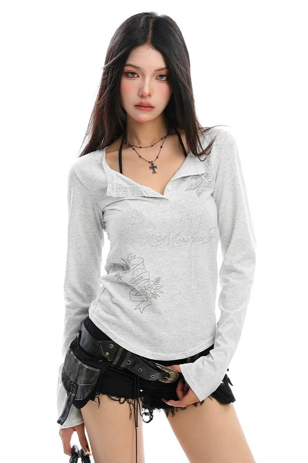 【トップス／2color】クロスロゴアシンメトリートップス mry002300