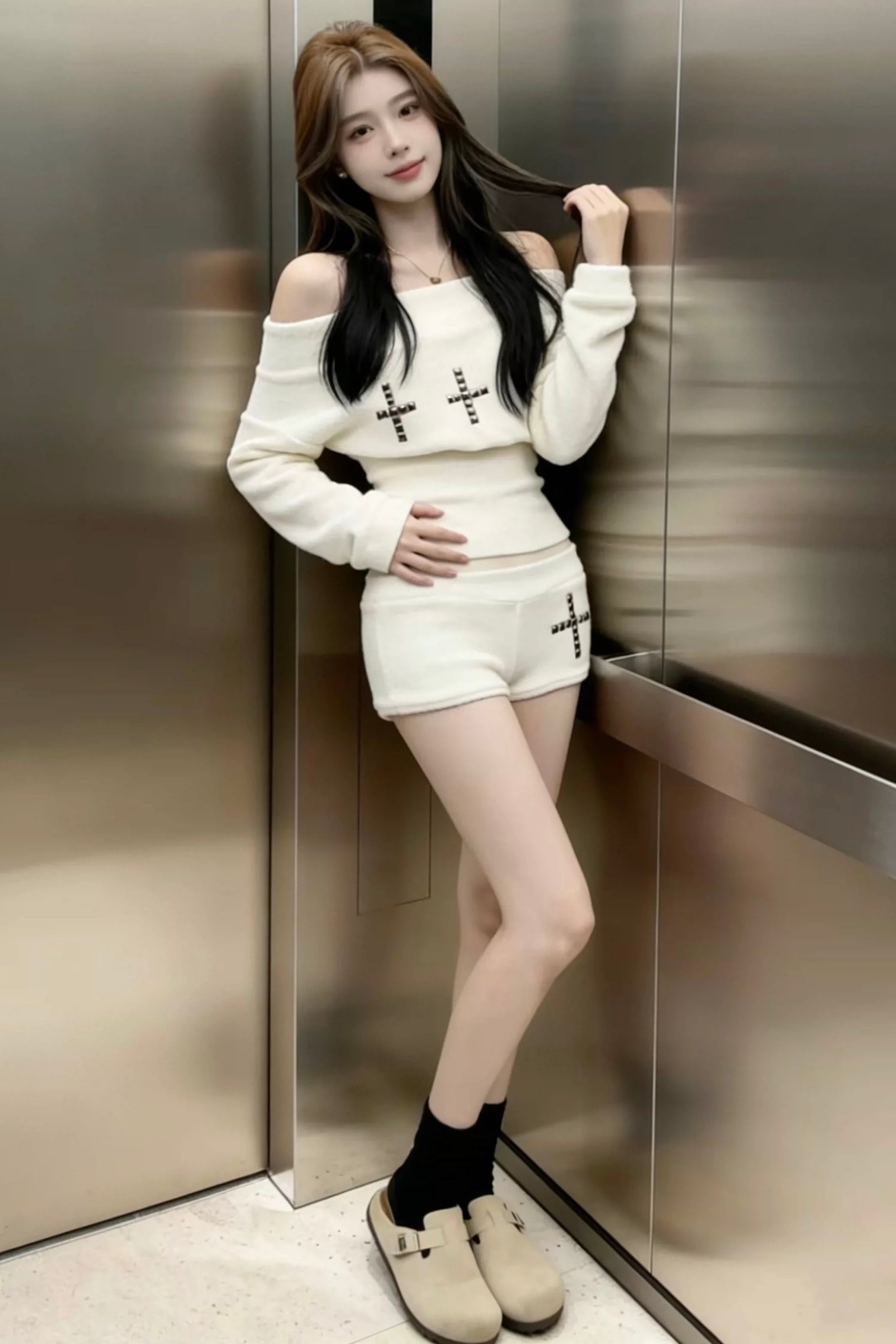 【Set-Up】Edgy Cross Off-Shoulder Set-Up mry002271