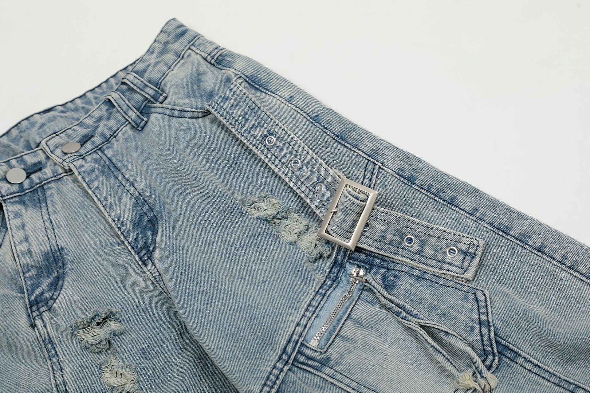 【2color】Shadow Buckle Wide Cargo Denim Pants mry001700