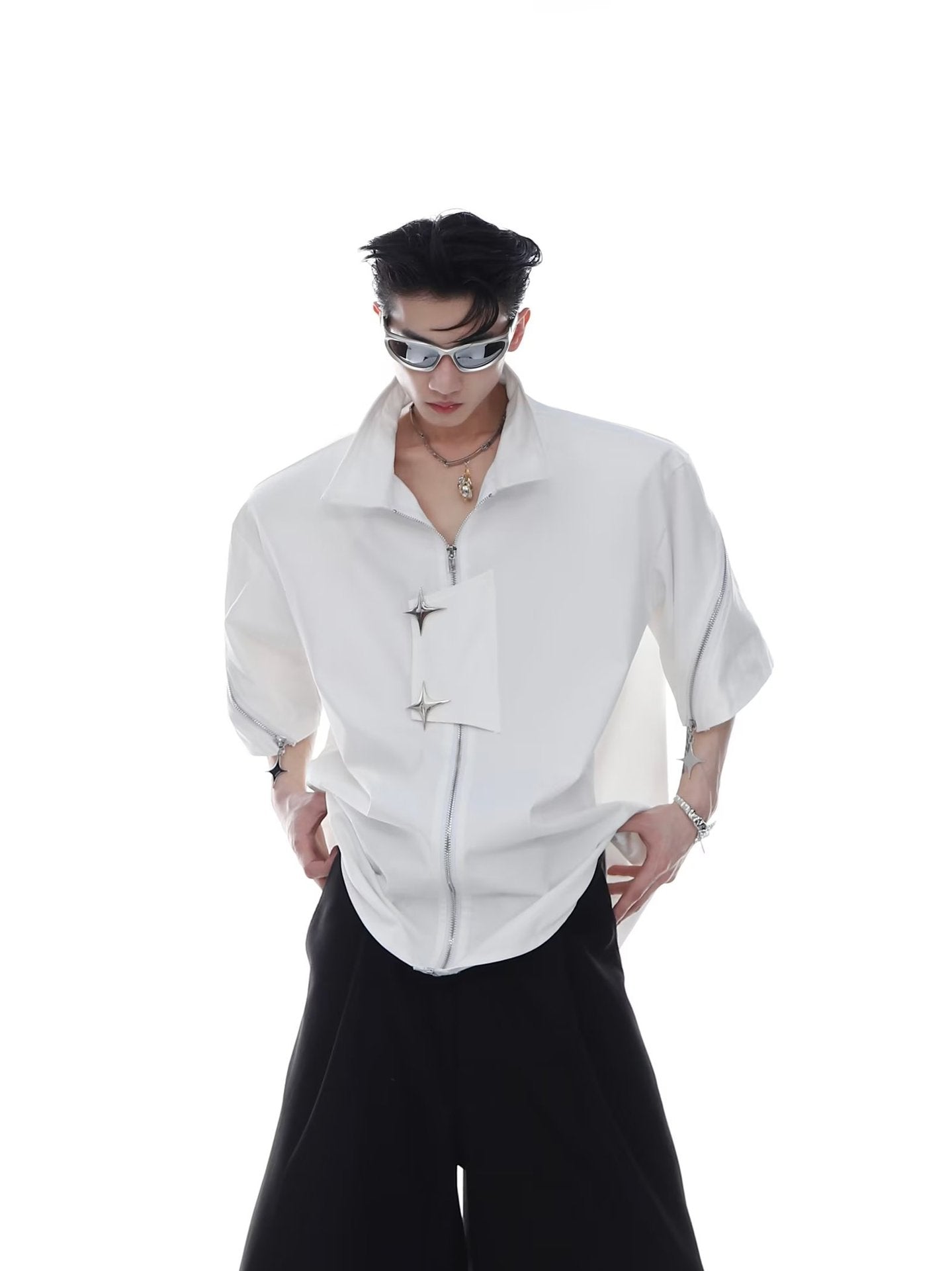 【2color】Starburst Zip-Up Oversized Shirt   mry001718