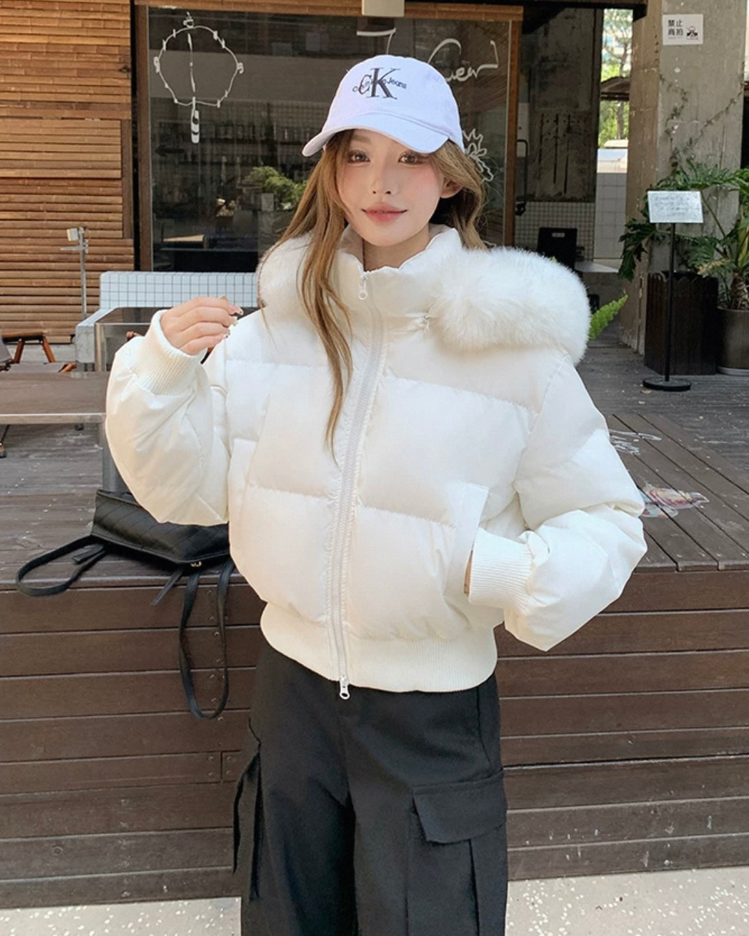 【爆安】Short Puffer Food Fur Jacket mry001966